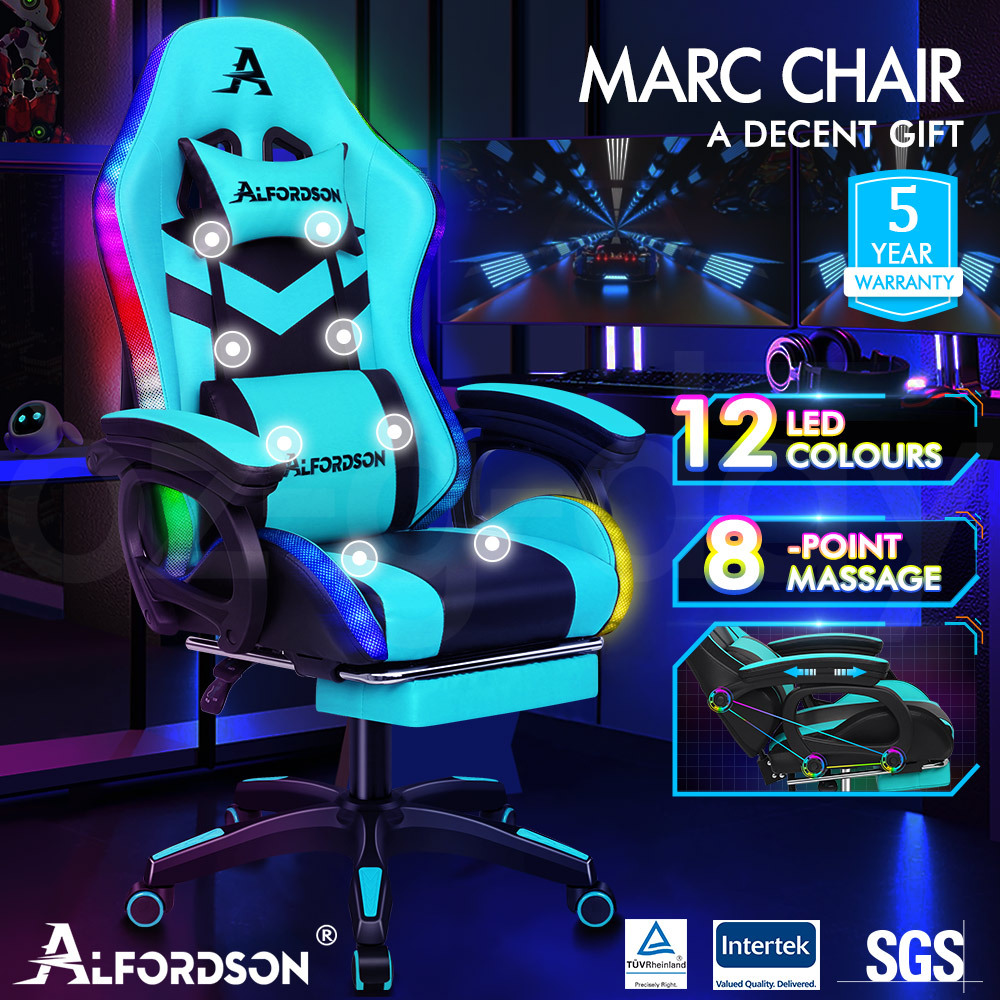 ALFORDSON Gaming Office Chair Massage Racing 12 RGB LED Computer Work Seat - Picture 18 of 267