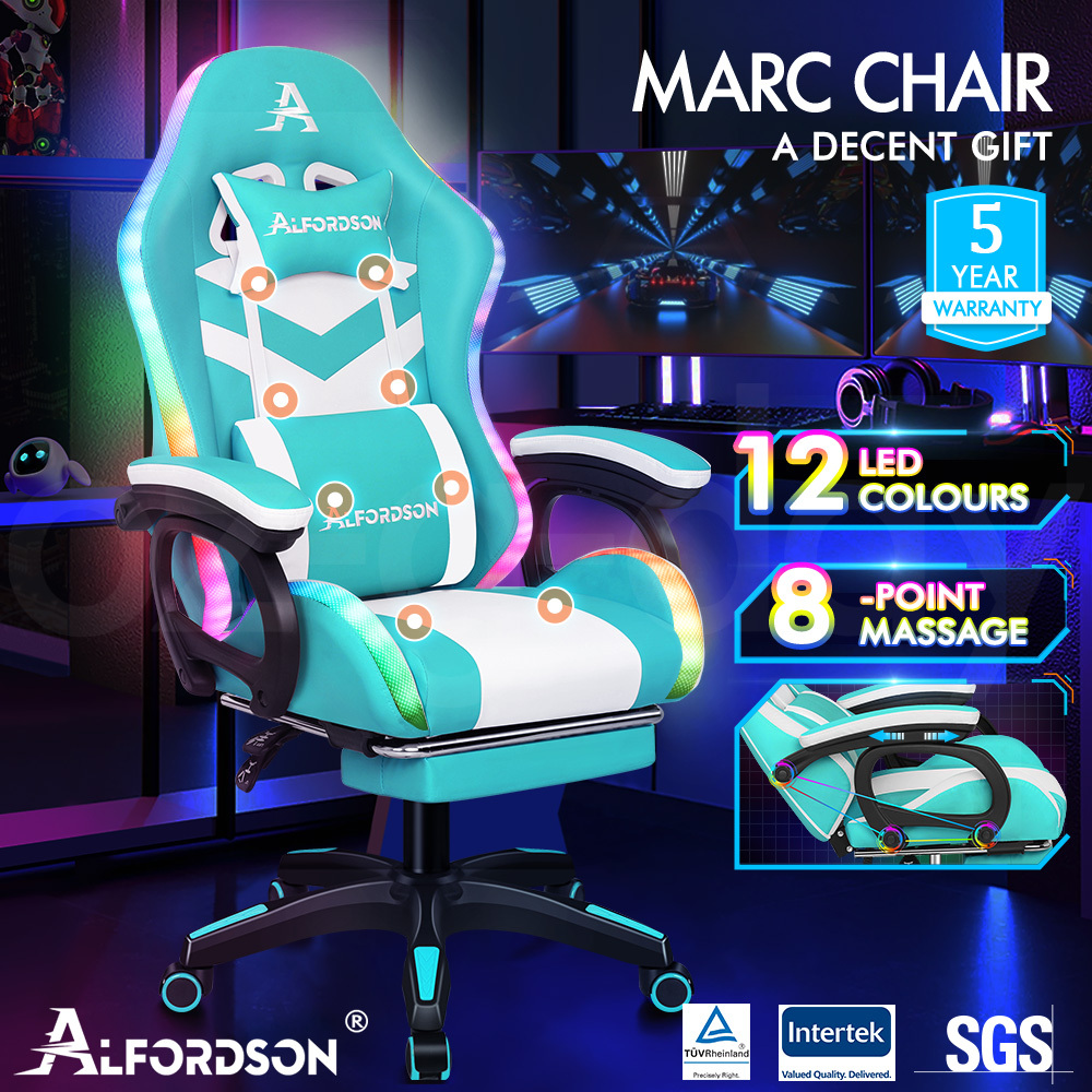 ALFORDSON Gaming Office Chair Massage Racing 12 RGB LED Computer Work Seat - Picture 54 of 267