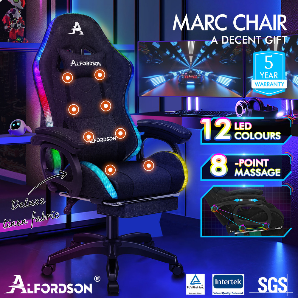 ALFORDSON Gaming Office Chair Massage Racing 12 RGB LED Computer Work Seat - Picture 232 of 267
