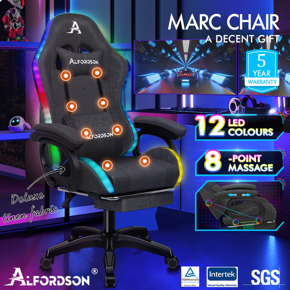 ALFORDSON Gaming Office Chair Massage Racing 12 RGB LED Computer Work Seat - Picture 244 of 267