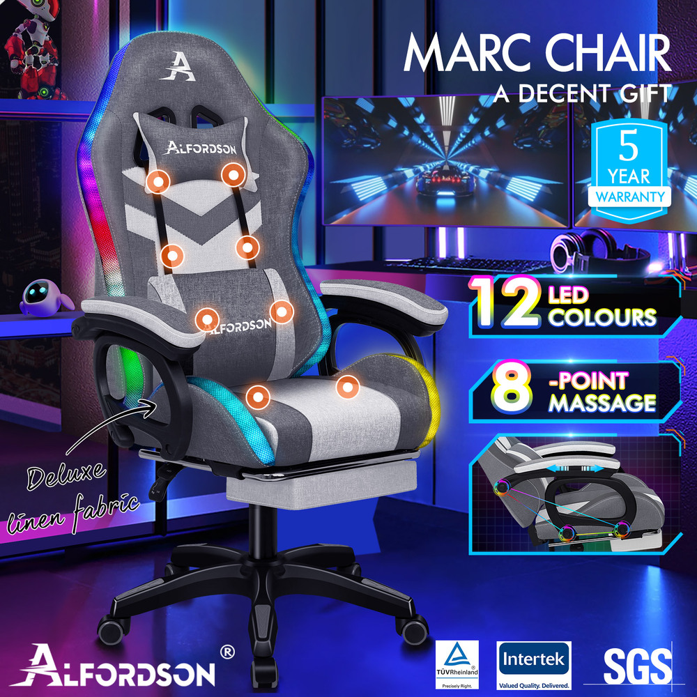 ALFORDSON Gaming Office Chair Massage Racing 12 RGB LED Computer Work Seat - Picture 77 of 267
