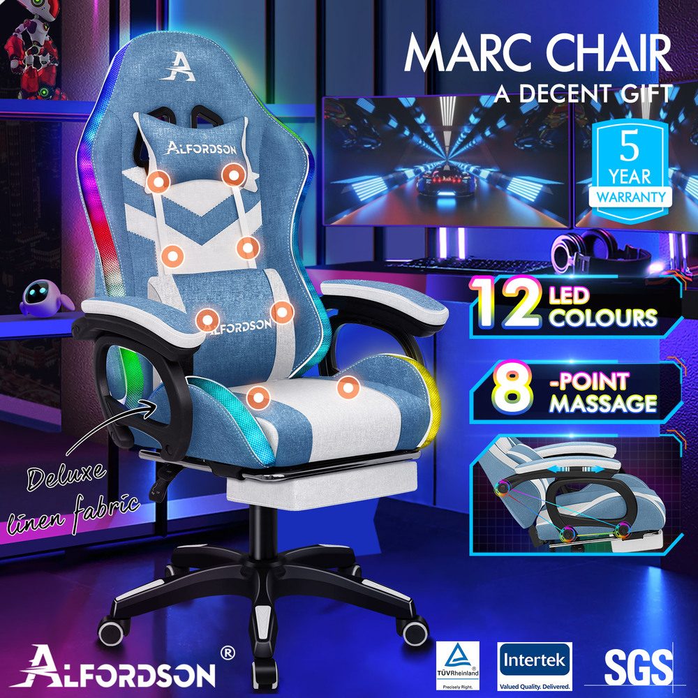 ALFORDSON Gaming Office Chair Massage Racing 12 RGB LED Computer Work Seat - Picture 256 of 267
