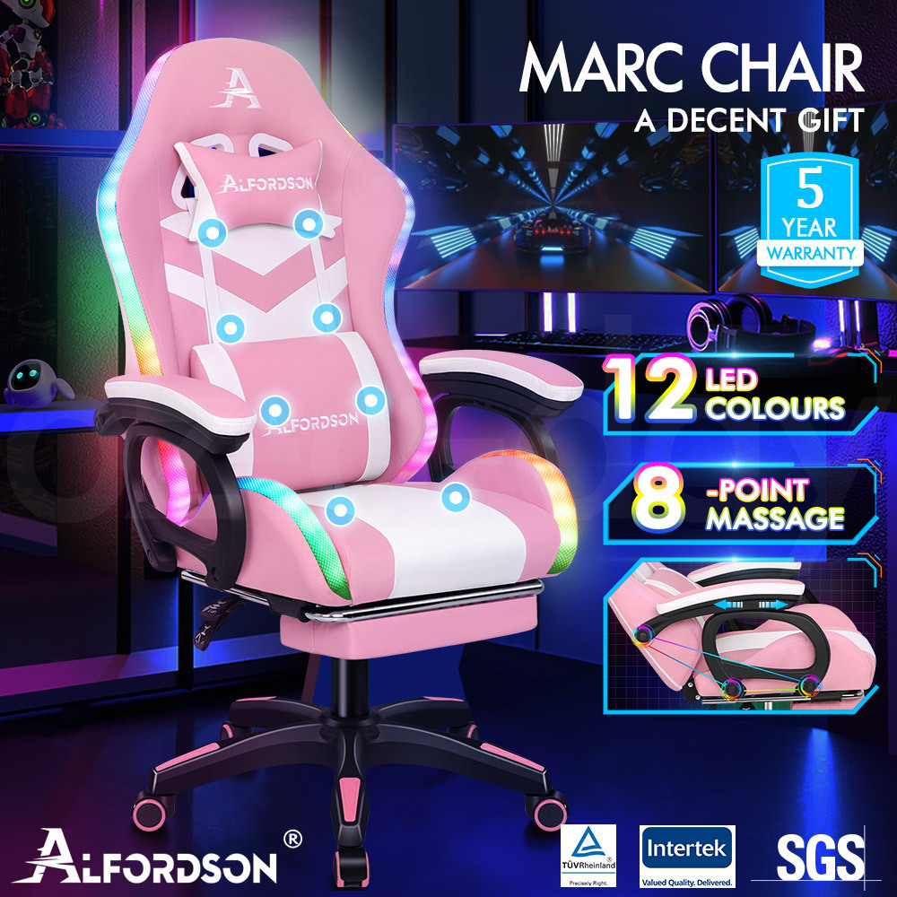 ALFORDSON Gaming Office Chair Massage Racing 12 RGB LED Computer Work Seat - Picture 65 of 267