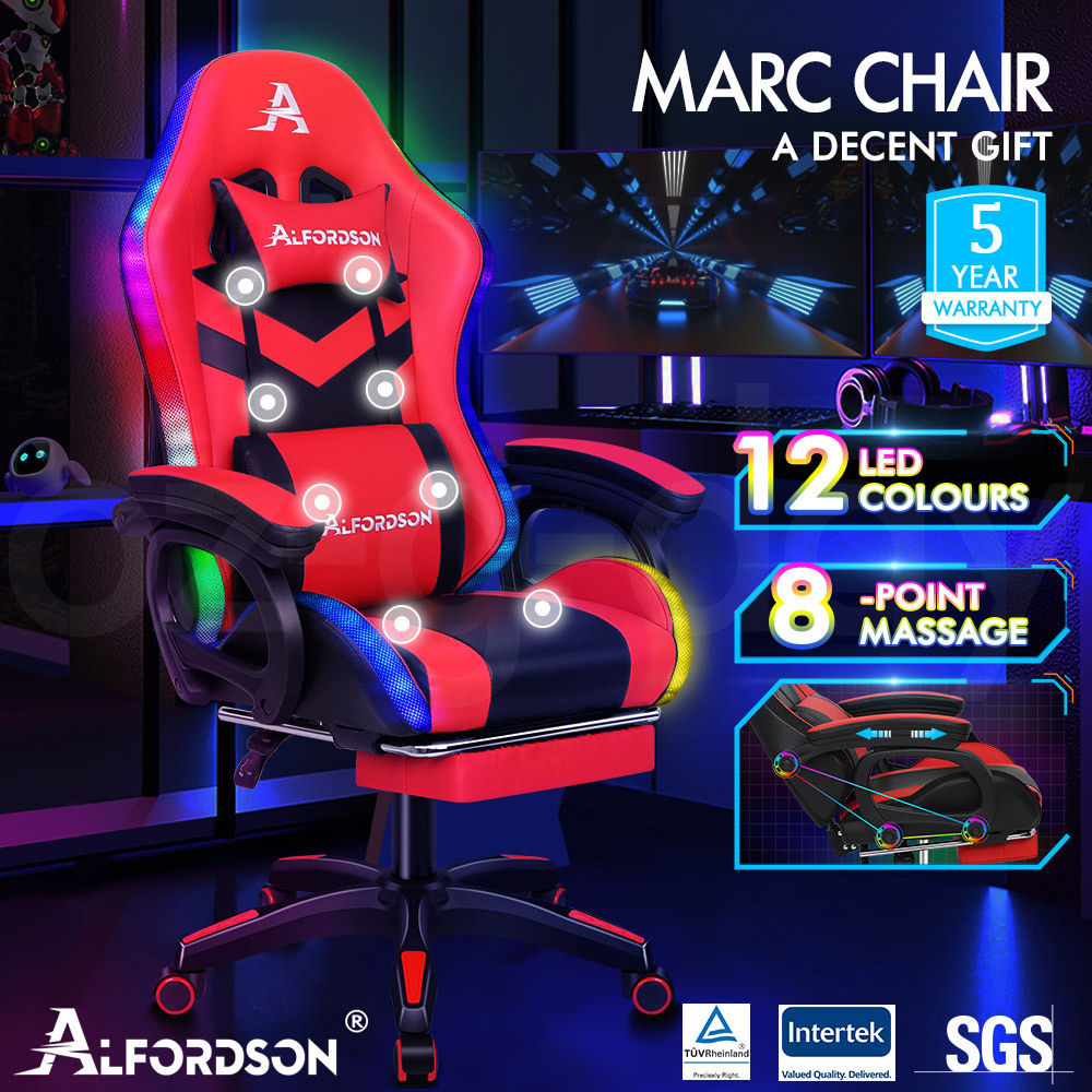 ALFORDSON Gaming Office Chair Massage Racing 12 RGB LED Computer Work Seat - Picture 30 of 267