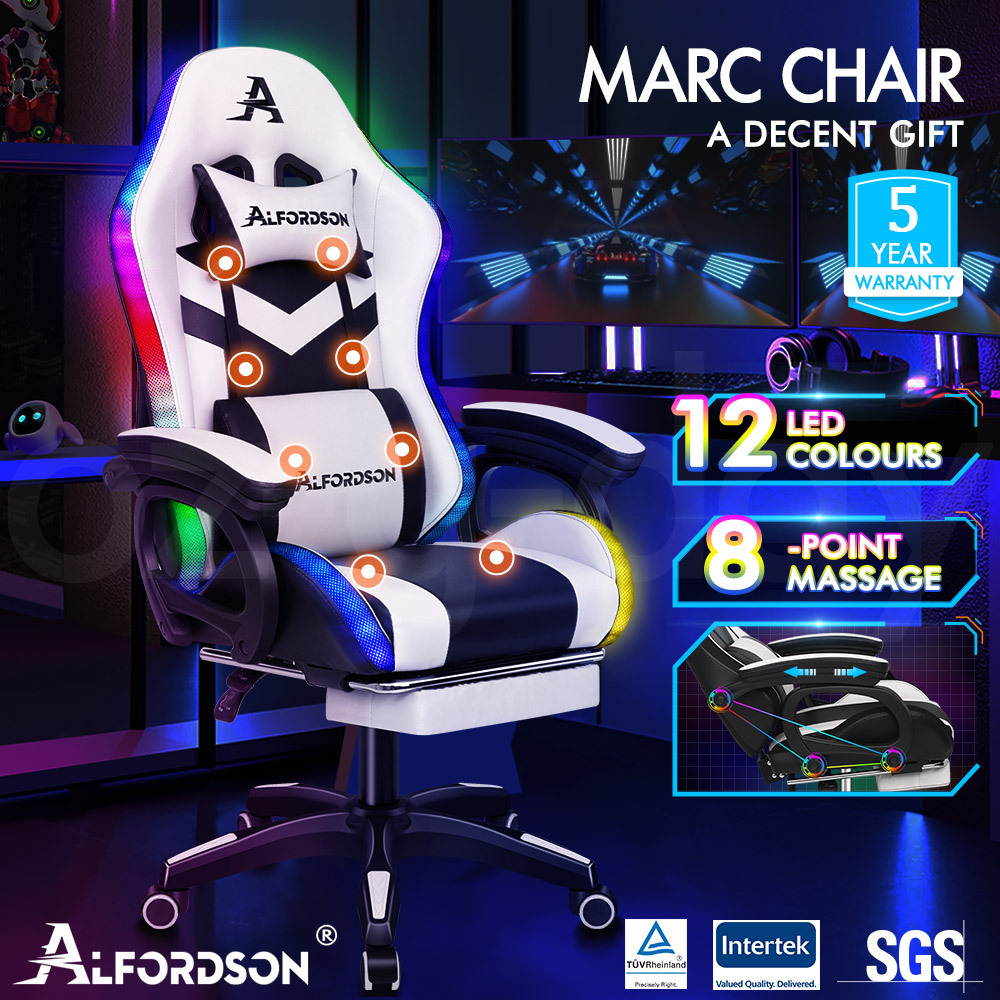 ALFORDSON Gaming Office Chair Massage Racing 12 RGB LED Computer Work Seat - Picture 42 of 267