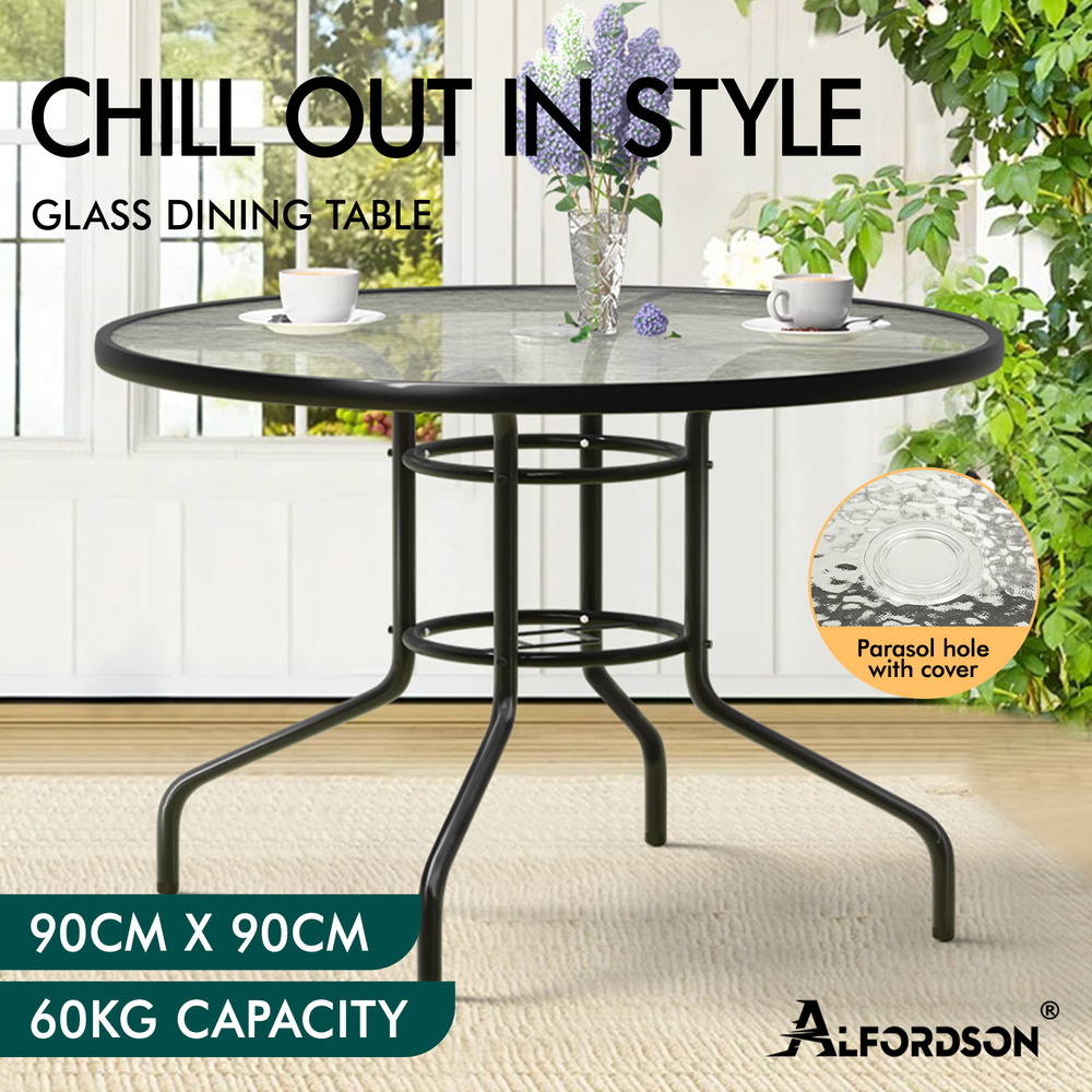 ALFORDSON Outdoor Furniture Patio Dining Table Garden Glass Black Grey Coffee - Picture 61 of 84