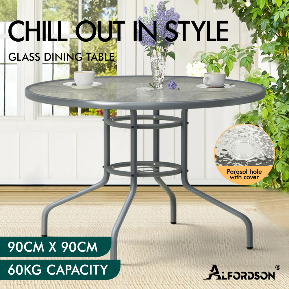 ALFORDSON Outdoor Furniture Patio Dining Table Garden Glass Black Grey Coffee - Picture 73 of 84