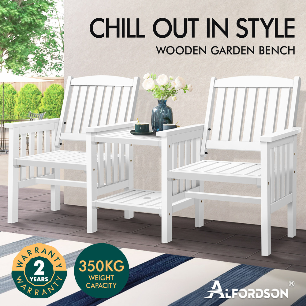 ALFORDSON Outdoor Garden Bench Wooden Loveseat Patio Chairs Table Furniture Set - Picture 23 of 31