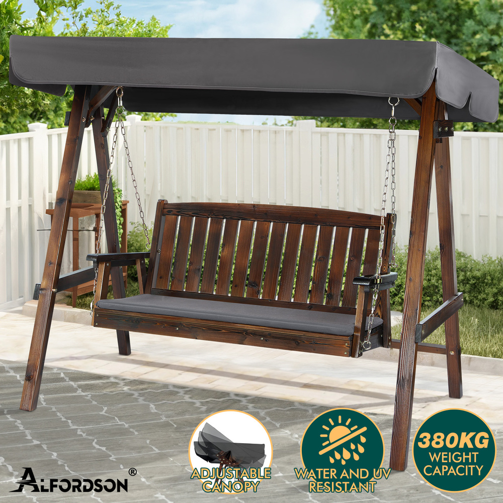 ALFORDSON Swing Chair Outdoor Furniture Wooden Garden Patio Bench Seat Canopy - Picture 31 of 54