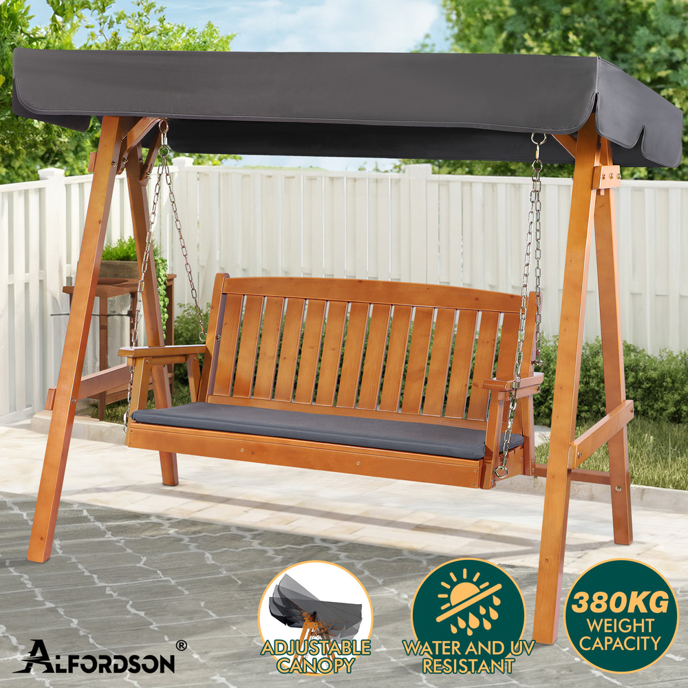 ALFORDSON Swing Chair Outdoor Furniture Wooden Garden Patio Bench Seat Canopy - Picture 43 of 54