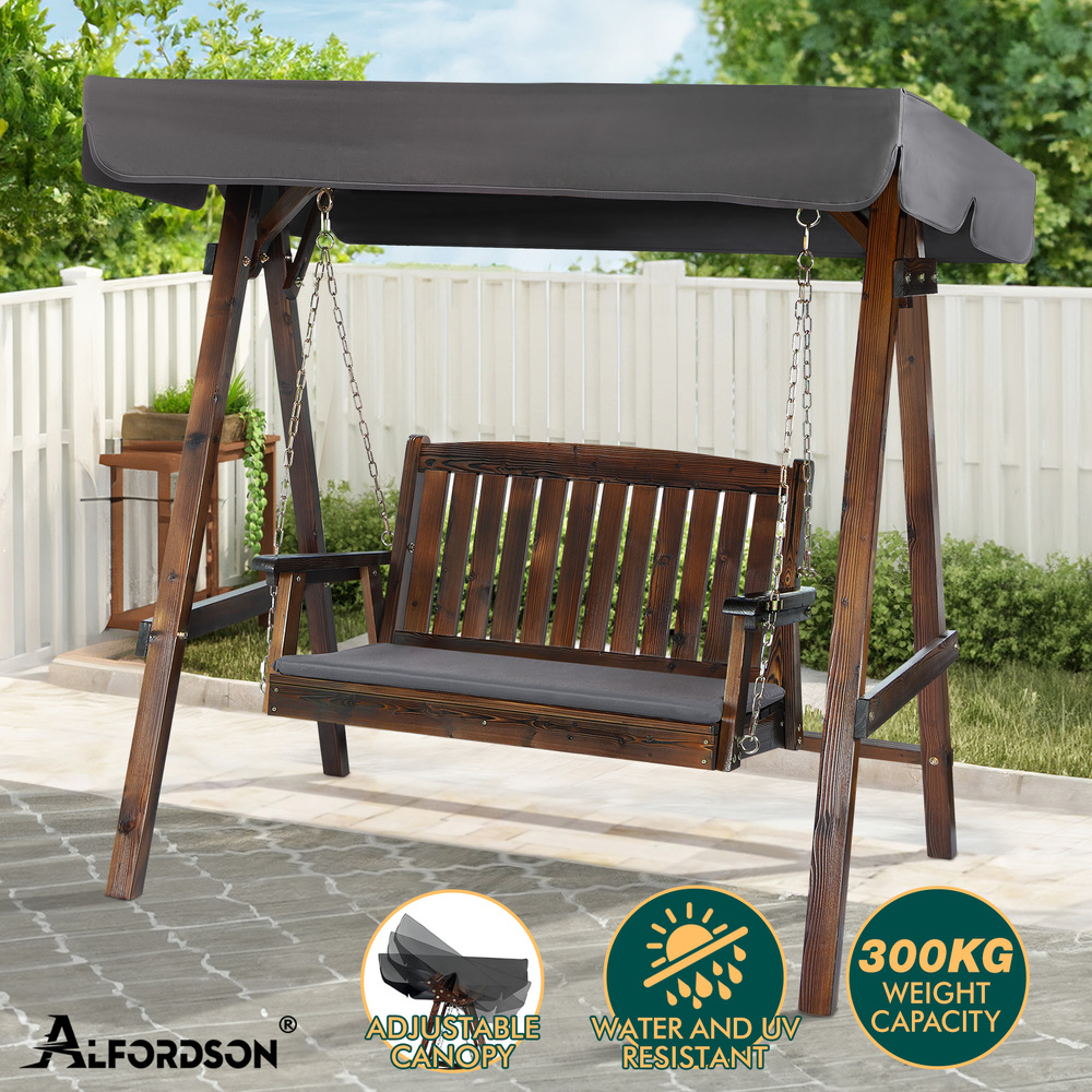 ALFORDSON Swing Chair Outdoor Furniture Wooden Garden Patio Bench Seat Canopy - Picture 7 of 54
