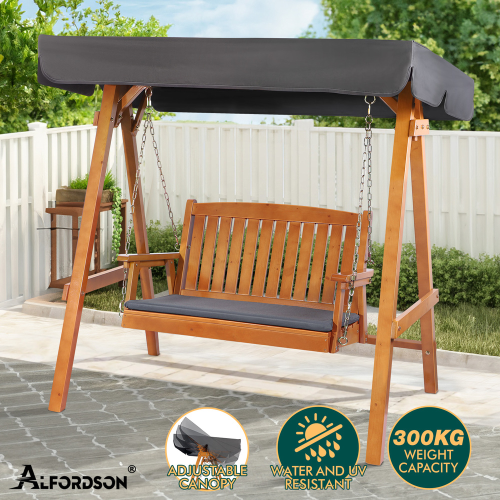 ALFORDSON Swing Chair Outdoor Furniture Wooden Garden Patio Bench Seat Canopy - Picture 19 of 54