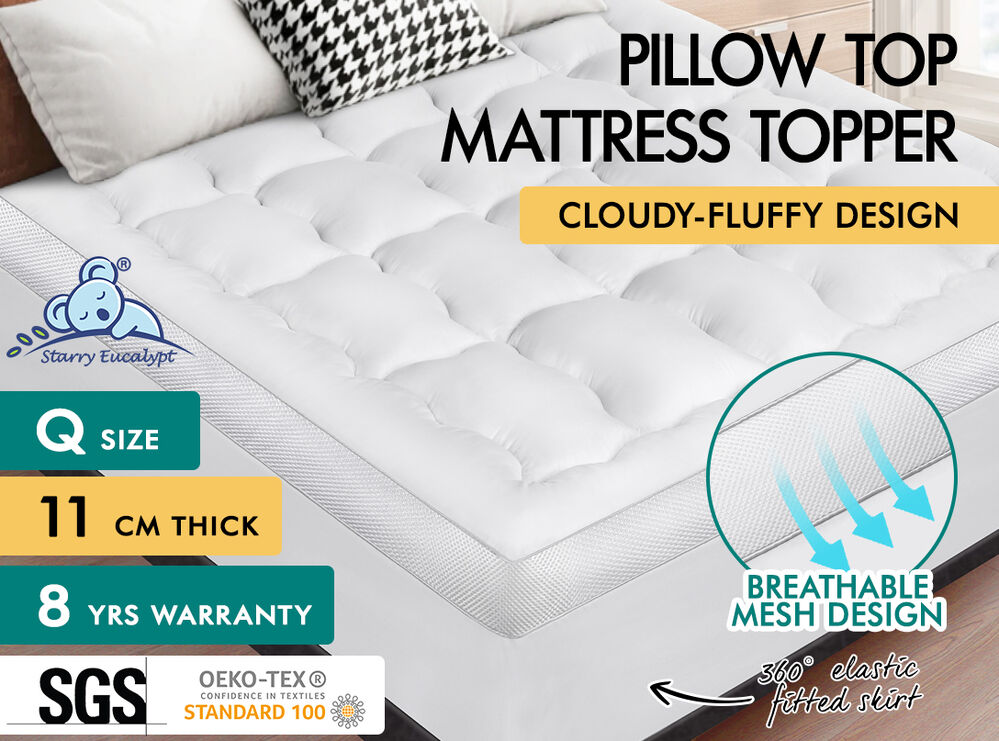 STARRY EUCALYPT Mattress Topper Pillowtop Mesh Bedding Mat Cover All Sizes 11cm - Picture 49 of 72