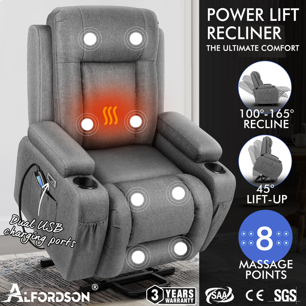 ALFORDSON Recliner Chair Armchair Power Lift Heated Massage Lounge Sofa Couch - Picture 13 of 72