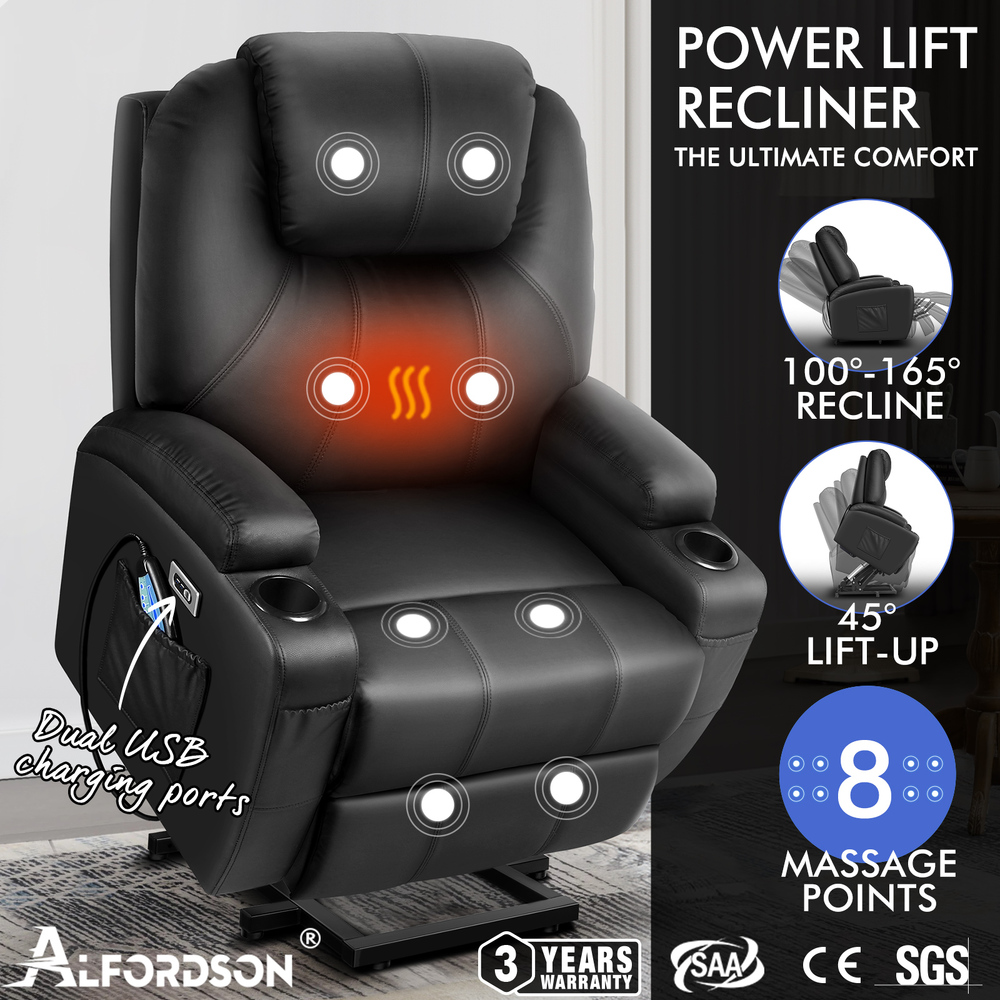 ALFORDSON Recliner Chair Armchair Power Lift Heated Massage Lounge Sofa Couch - Picture 23 of 72