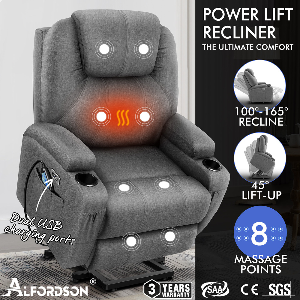 ALFORDSON Recliner Chair Armchair Power Lift Heated Massage Lounge Sofa Couch - Picture 33 of 72
