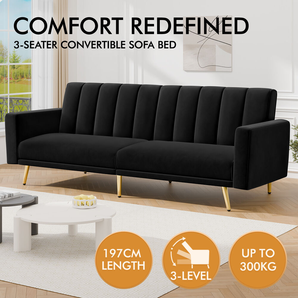 ALFORDSON Sofa Bed Futon Couch 3 Seater Lounge Chair Convertible Velvet - Picture 16 of 39