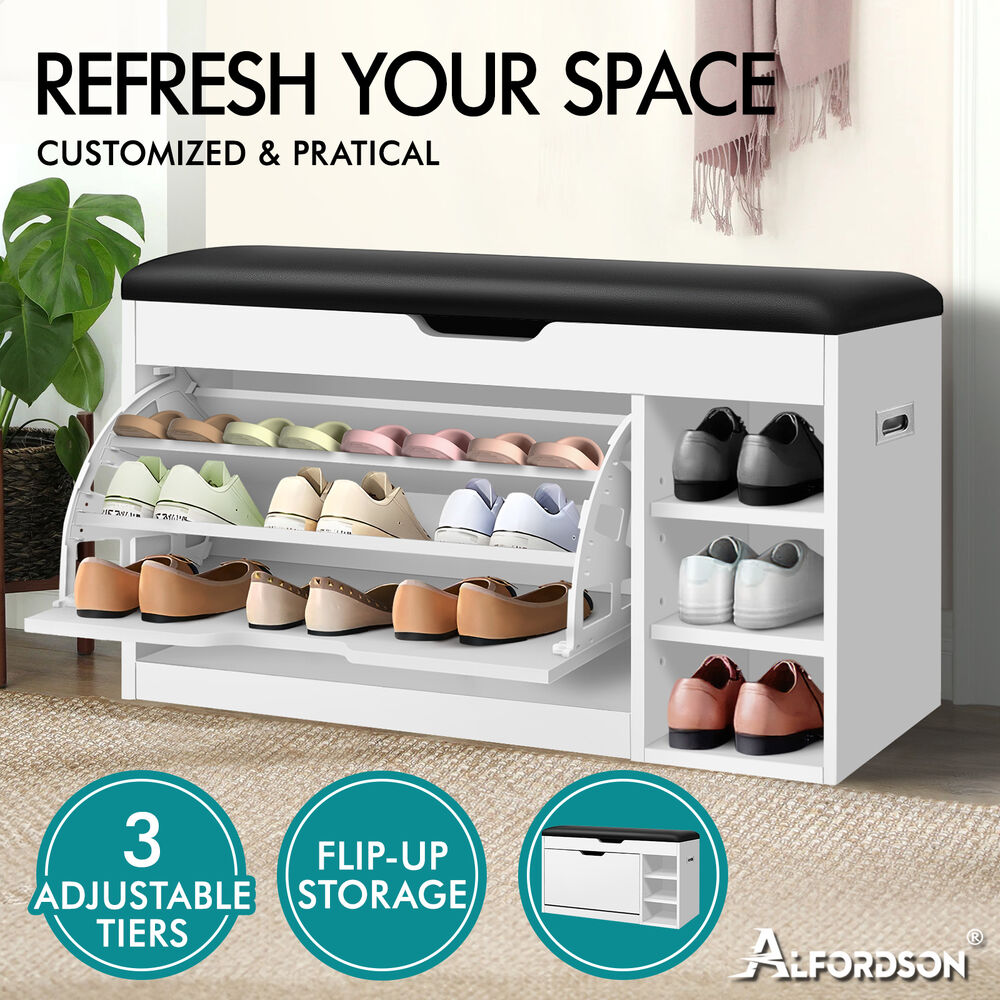 ALFORDSON Shoe Cabinet Bench Storage Rack Organiser Shelf 12/18 Pairs White - Picture 67 of 77