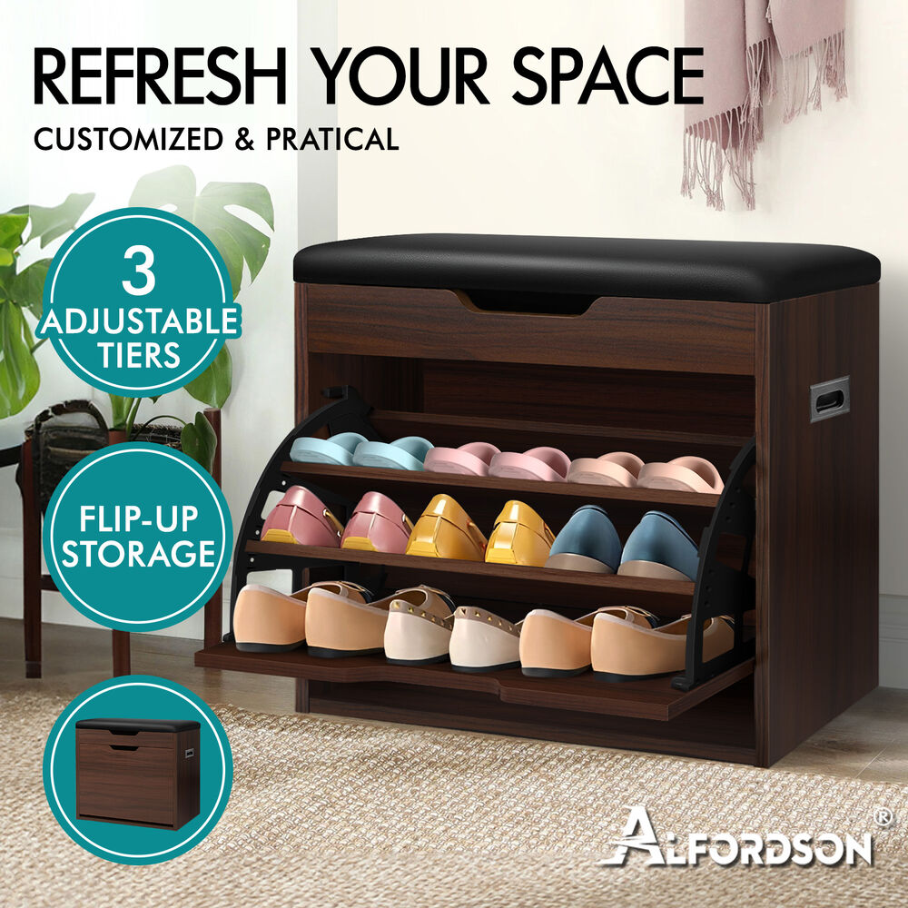 ALFORDSON Shoe Cabinet Bench Storage Rack Organiser Shelf 12/18 Pairs White - Picture 22 of 77