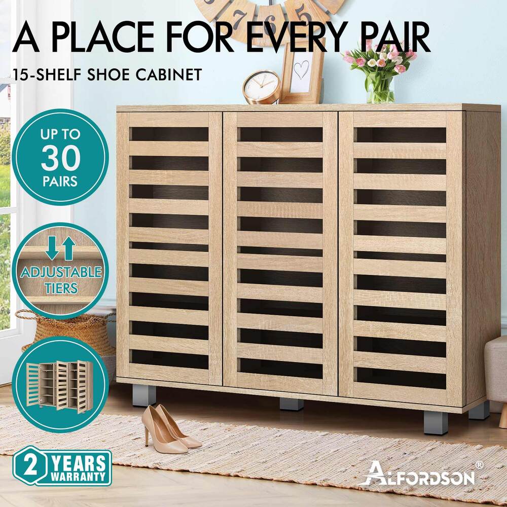 ALFORDSON Shoe Cabinet Storage Rack Drawer Organiser Shelf 21/30 Pairs Wood - Picture 69 of 92