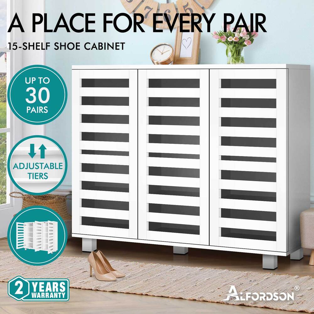 ALFORDSON Shoe Cabinet Storage Rack Drawer Organiser Shelf 21/30 Pairs Wood - Picture 81 of 92