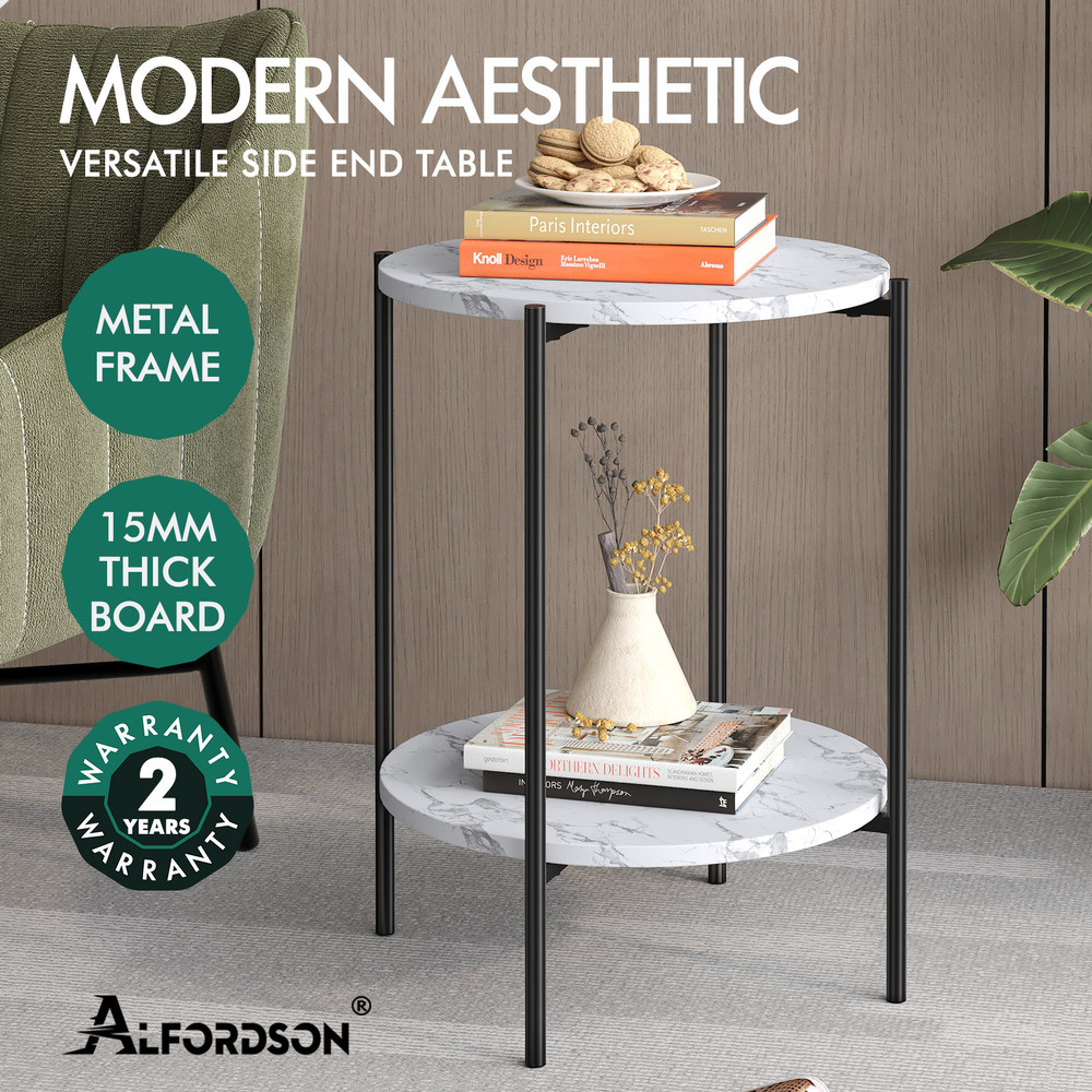 ALFORDSON Side Table Bedside Table Sofa End Nightstand Marble 2-tier Shelf - Picture 17 of 40