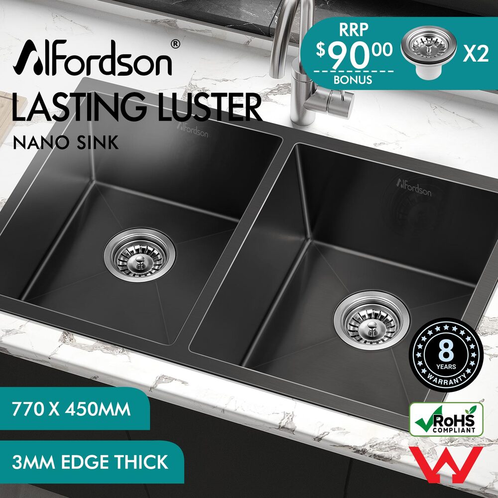ALFORDSON Kitchen Sink Basin Stainless Steel Top Flush Under Mount Double Bowl - Picture 15 of 69