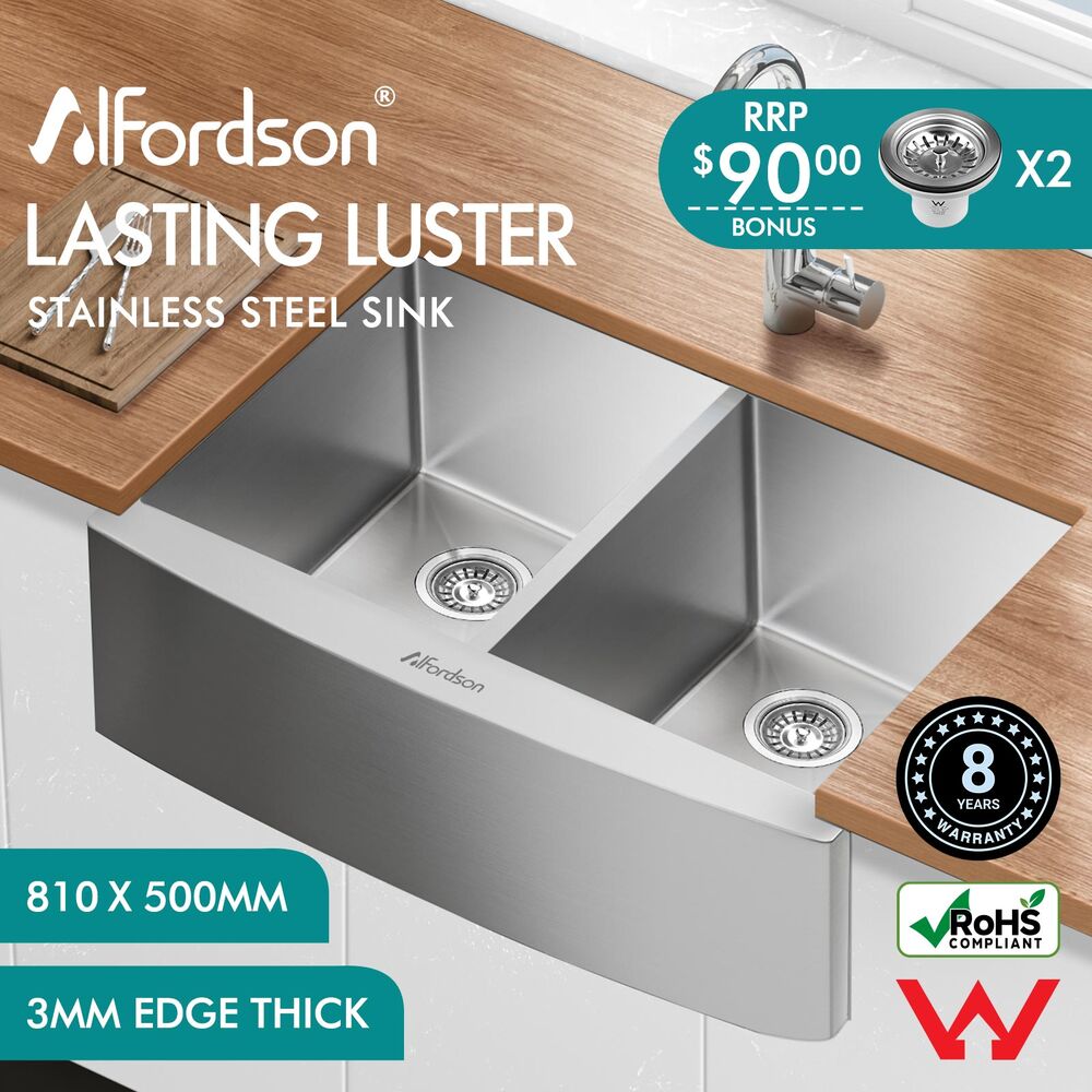 ALFORDSON Kitchen Sink Basin Stainless Steel Top Flush Under Mount Double Bowl - Picture 26 of 69