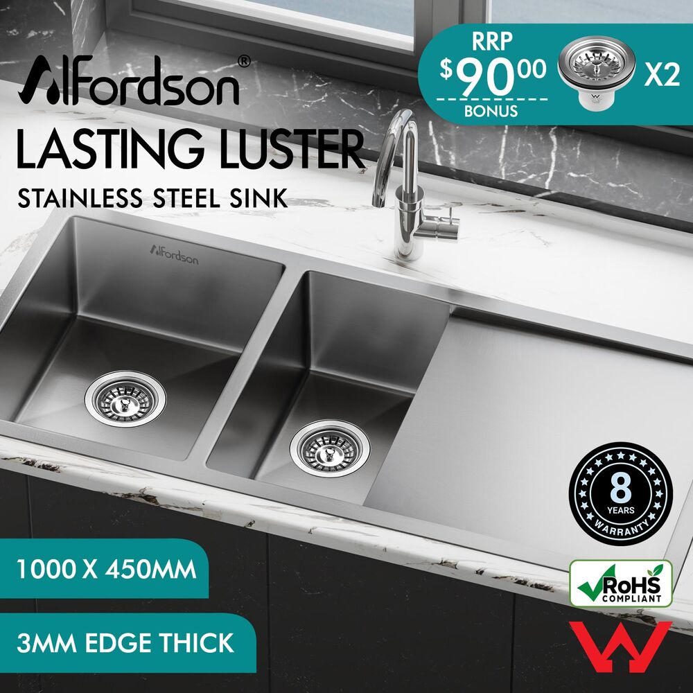 ALFORDSON Kitchen Sink Basin Stainless Steel Top Flush Under Mount Double Bowl - Picture 48 of 69