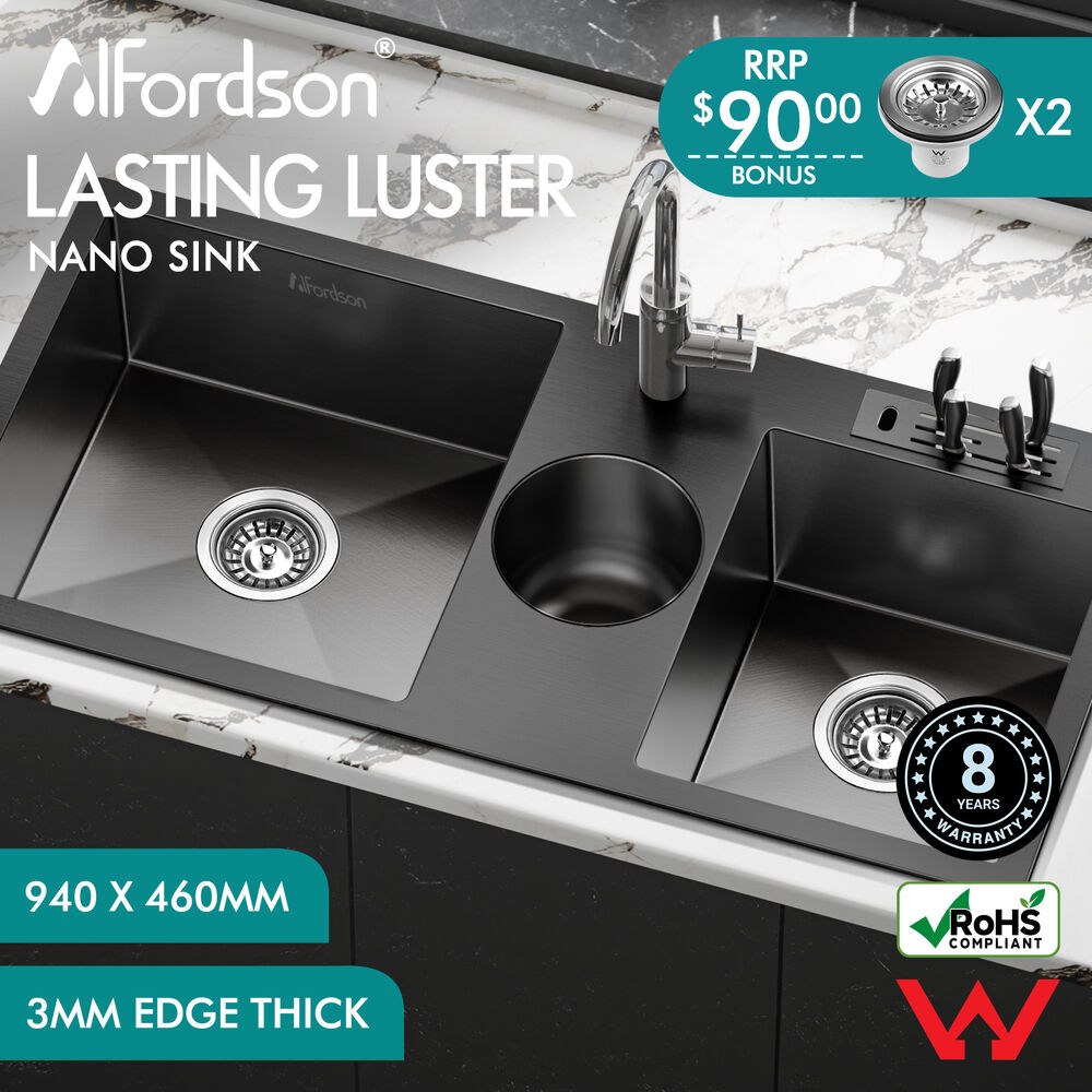 ALFORDSON Kitchen Sink Basin Stainless Steel Top Flush Under Mount Double Bowl - Picture 37 of 69