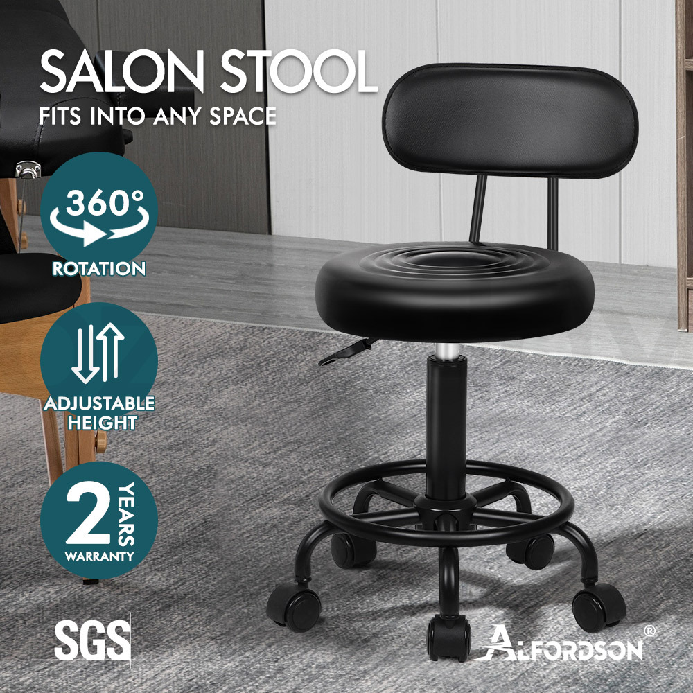 ALFORDSON Salon Stool Backrest Swivel Barber Hair Dress Leather Chair Declan - Picture 23 of 32