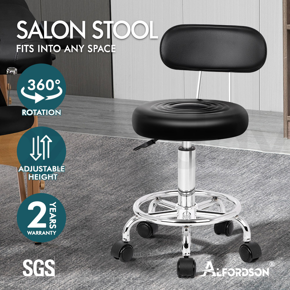 ALFORDSON Salon Stool Backrest Swivel Barber Hair Dress Leather Chair Declan - Picture 3 of 32