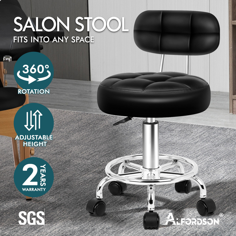 ALFORDSON Salon Stool Backrest Swivel Barber Hair Dress Leather Chair Riley - Picture 32 of 51