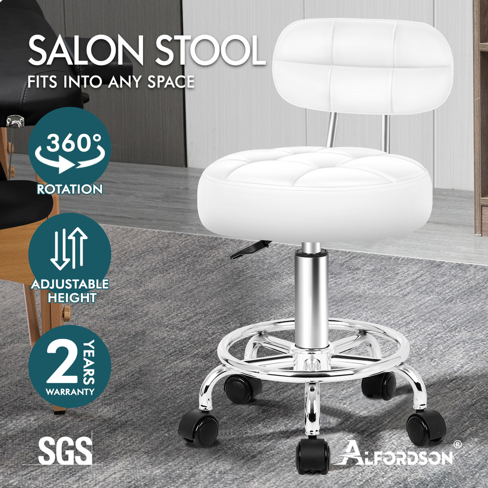 ALFORDSON Salon Stool Backrest Swivel Barber Hair Dress Leather Chair Riley - Picture 42 of 51