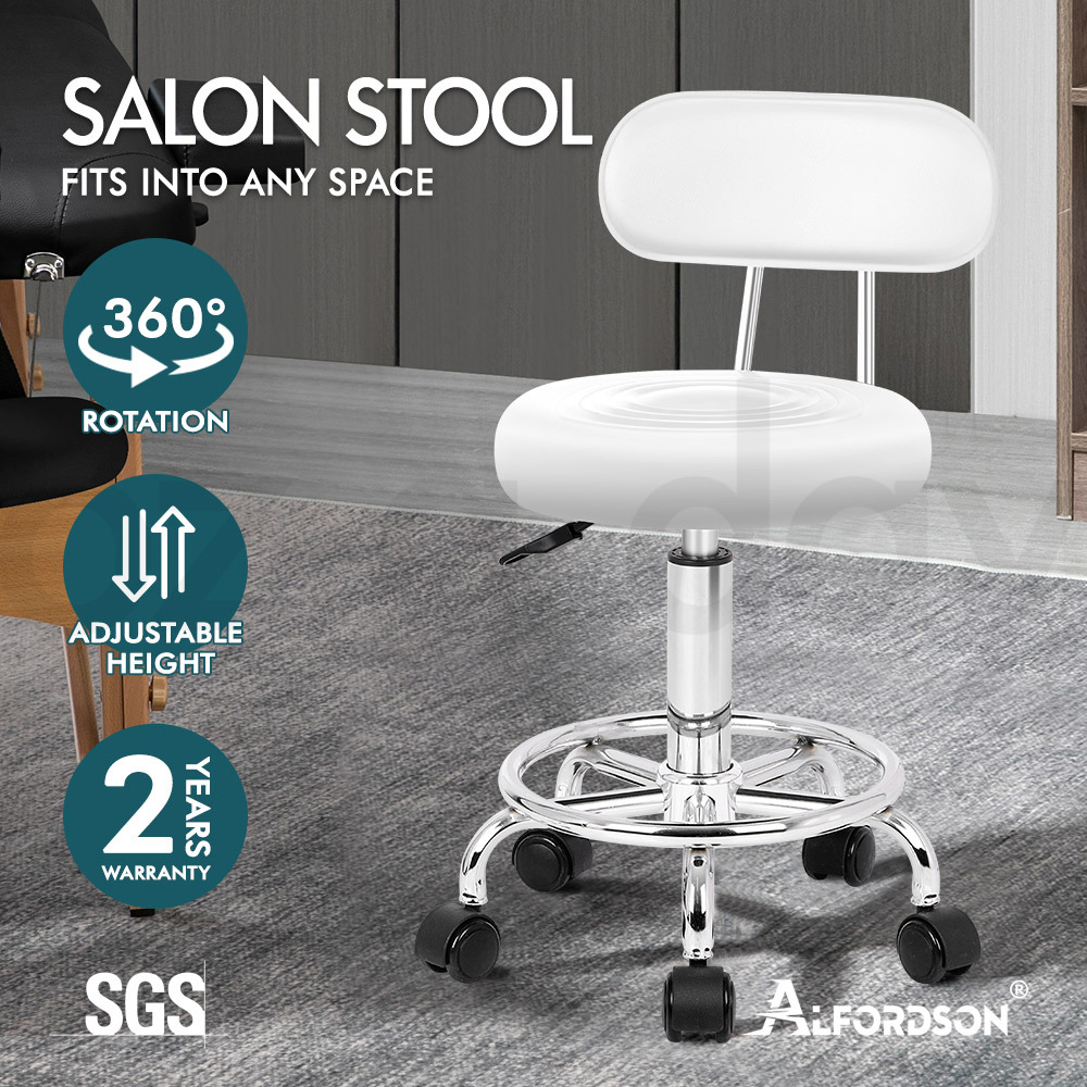 ALFORDSON Salon Stool Backrest Swivel Barber Hair Dress Leather Chair Declan - Picture 13 of 32
