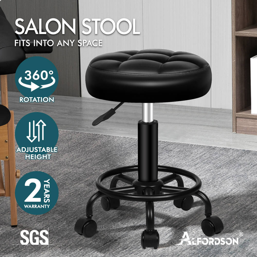 ALFORDSON Salon Stool Backrest Swivel Barber Hair Dress Leather Chair Riley - Picture 2 of 51