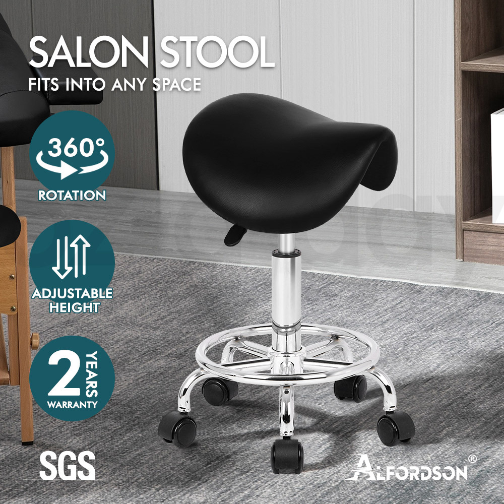 ALFORDSON Salon Stool Saddle Swivel Barber Hair Dress Leather Chair Sierra - Picture 2 of 30