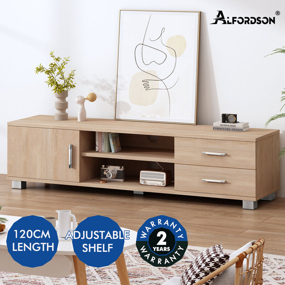 ALFORDSON TV Cabinet Entertainment Unit Stand 120cm Storage Shelf Drawers Wooden - Picture 25 of 48
