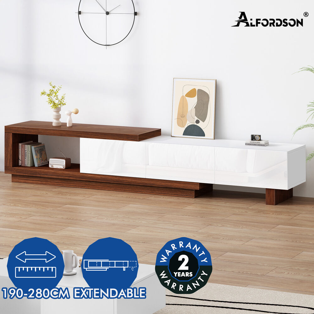 ALFORDSON Extendable Entertainment Unit TV Cabinet 190-280cm Stand Storage Shelf - Picture 37 of 60