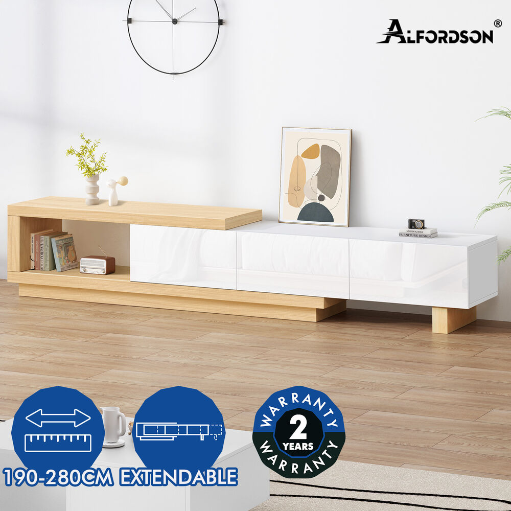 ALFORDSON Extendable Entertainment Unit TV Cabinet 190-280cm Stand Storage Shelf - Picture 49 of 60