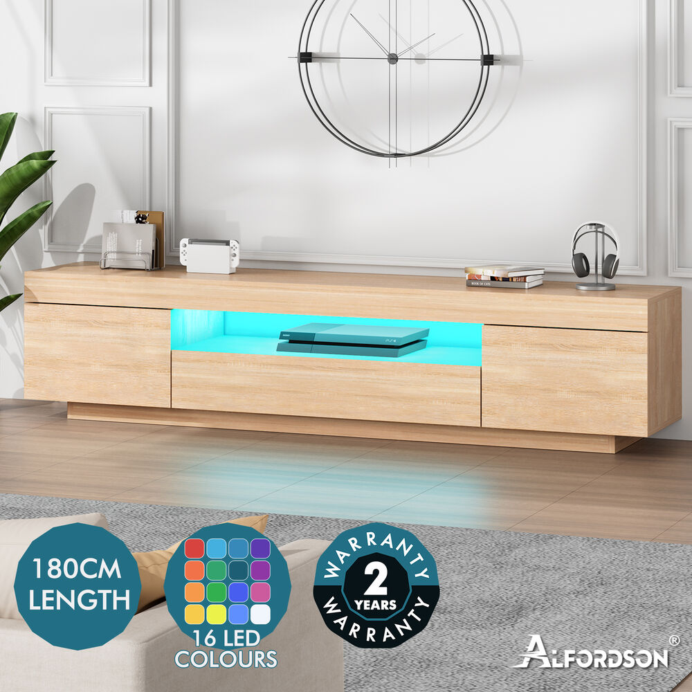 ALFORDSON Entertainment Unit 180cm TV Cabinet Stand LED Light High Gloss Drawer - Picture 25 of 48