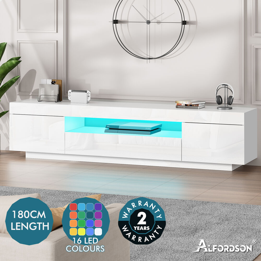 ALFORDSON Entertainment Unit 180cm TV Cabinet Stand LED Light High Gloss Drawer - Picture 37 of 48
