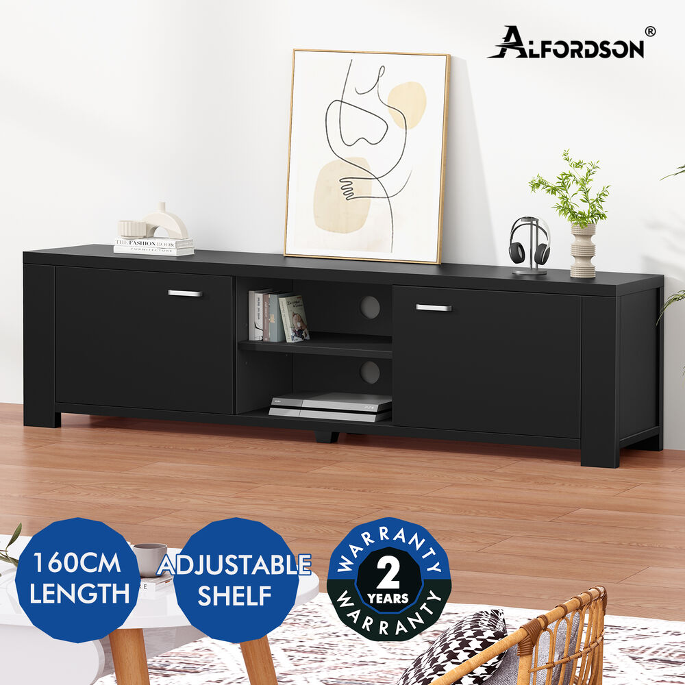 ALFORDSON TV Cabinet Entertainment Unit Stand Storage Shelf 160cm Black - Picture 13 of 48