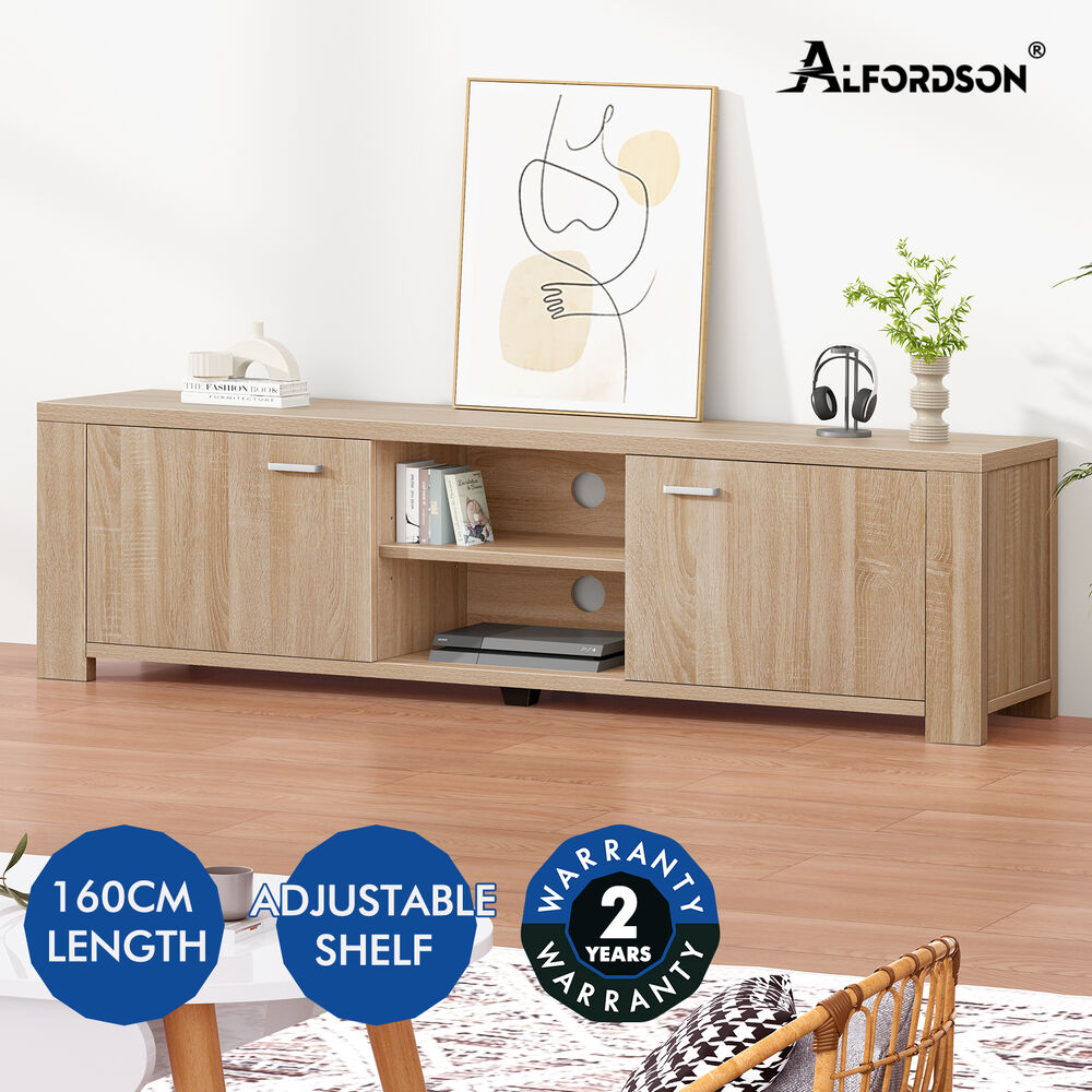ALFORDSON TV Cabinet Entertainment Unit Stand Storage Shelf 160cm Black - Picture 25 of 48