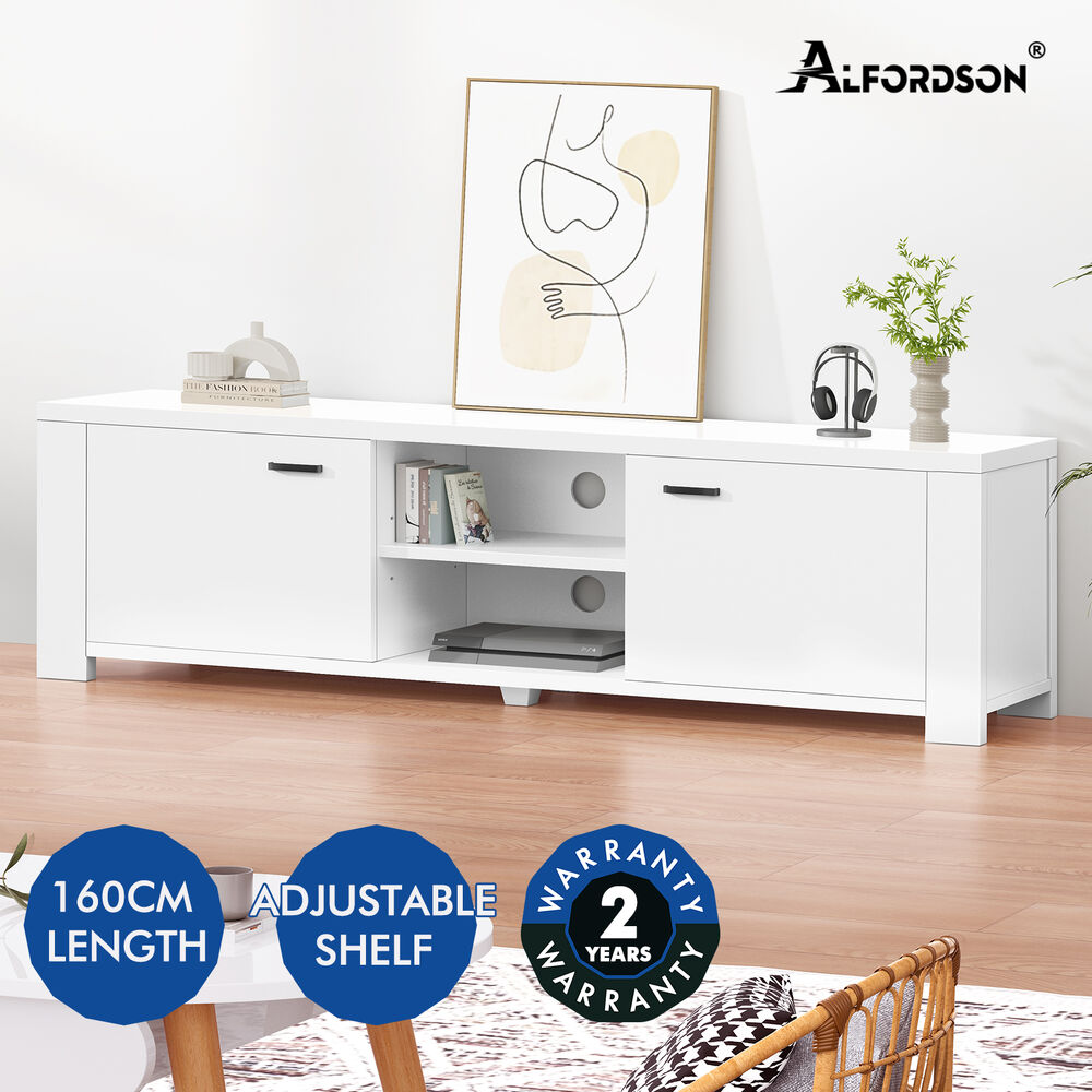 ALFORDSON TV Cabinet Entertainment Unit Stand Storage Shelf 160cm Black - Picture 37 of 48