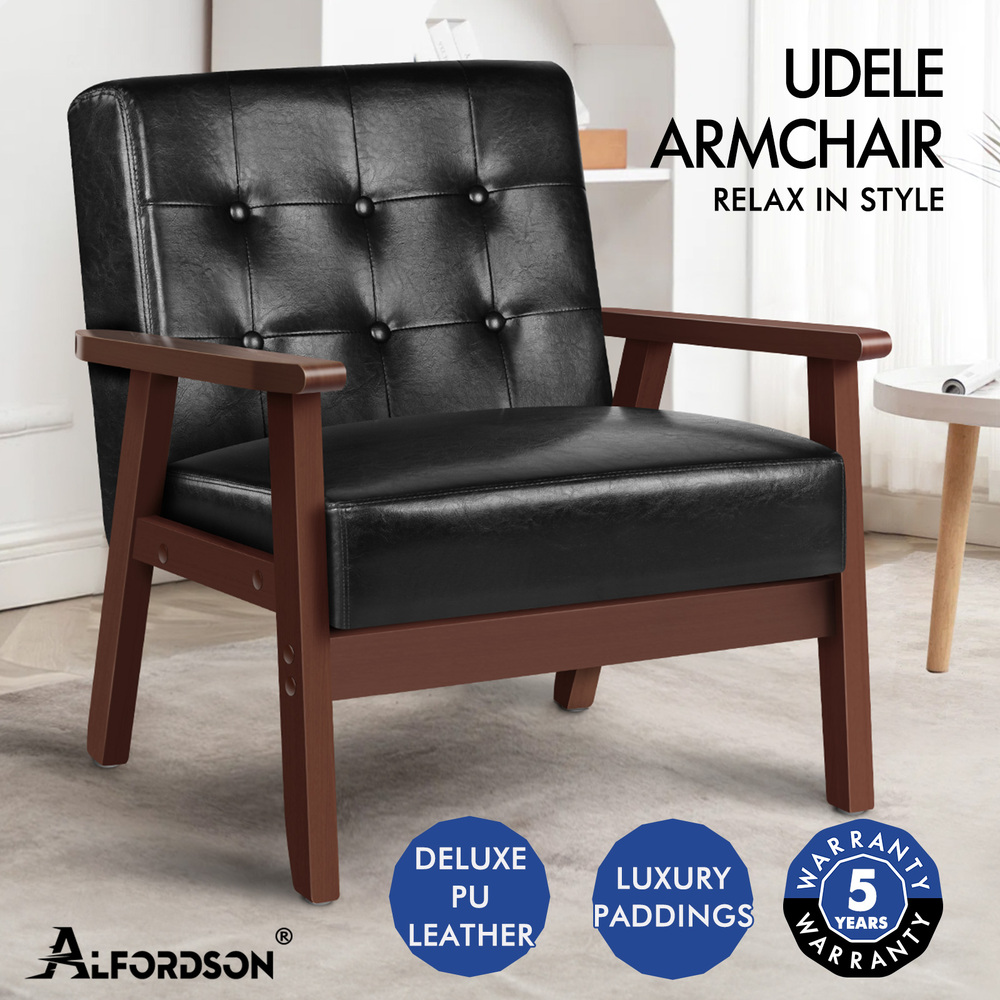 ALFORDSON Armchair Lounge Chair Tufted Accent Arm Chair PU Leather Sofa Couch - Picture 25 of 48