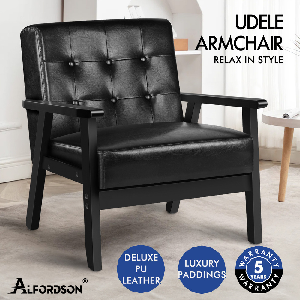 ALFORDSON Armchair Lounge Chair Tufted Accent Arm Chair PU Leather Sofa Couch - Picture 13 of 48
