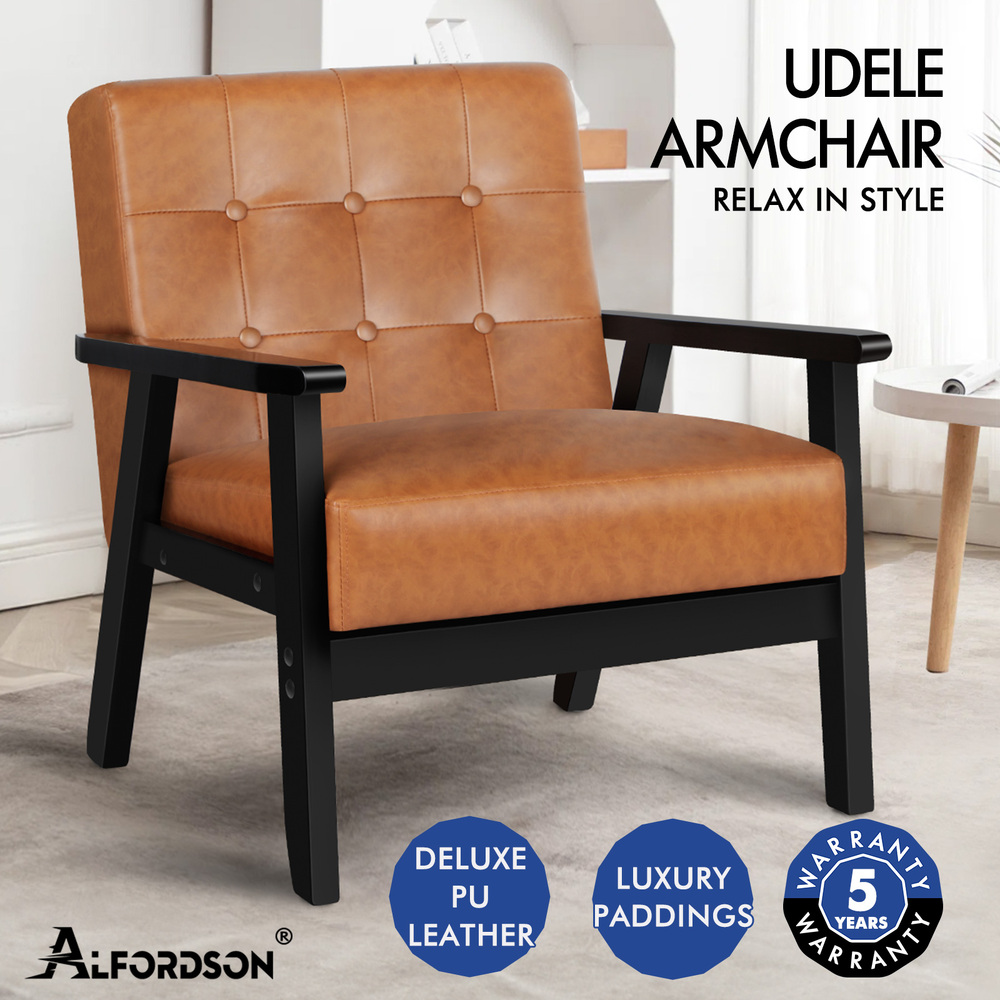ALFORDSON Armchair Lounge Chair Tufted Accent Arm Chair PU Leather Sofa Couch - Picture 37 of 48