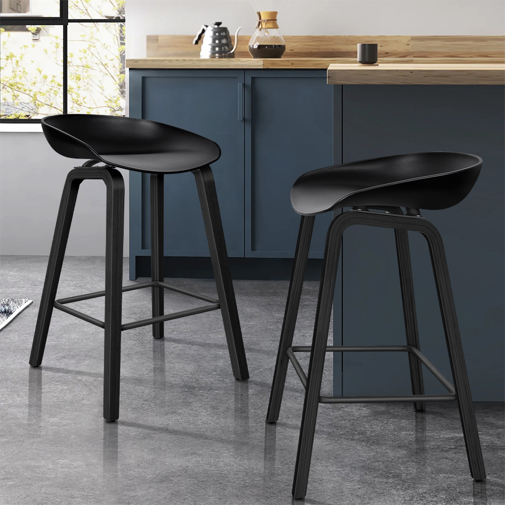 ALFORDSON 2x Bar Stools Luna Kitchen Swivel chair Leather Gas lift BLACK