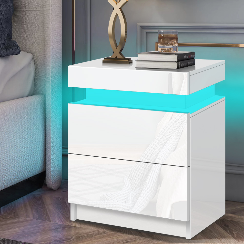 ALFORDSON Bedside Table RGB LED Nightstand 2 Drawers 4 Side High ...